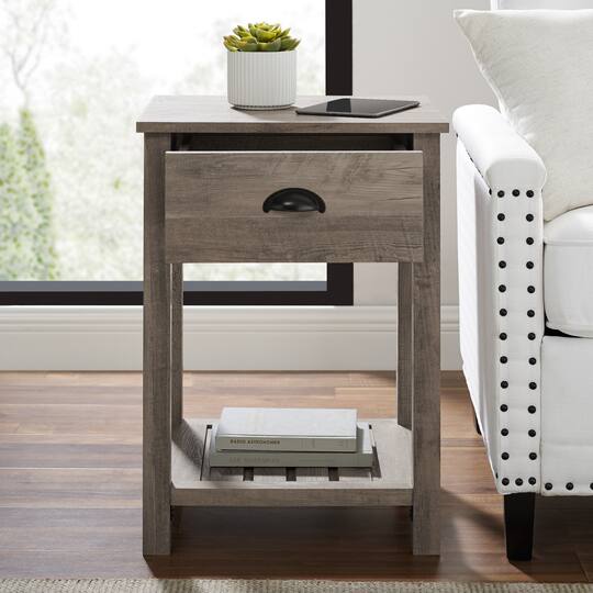 Walker Edison Gray Wash Country Single Drawer Nightstand